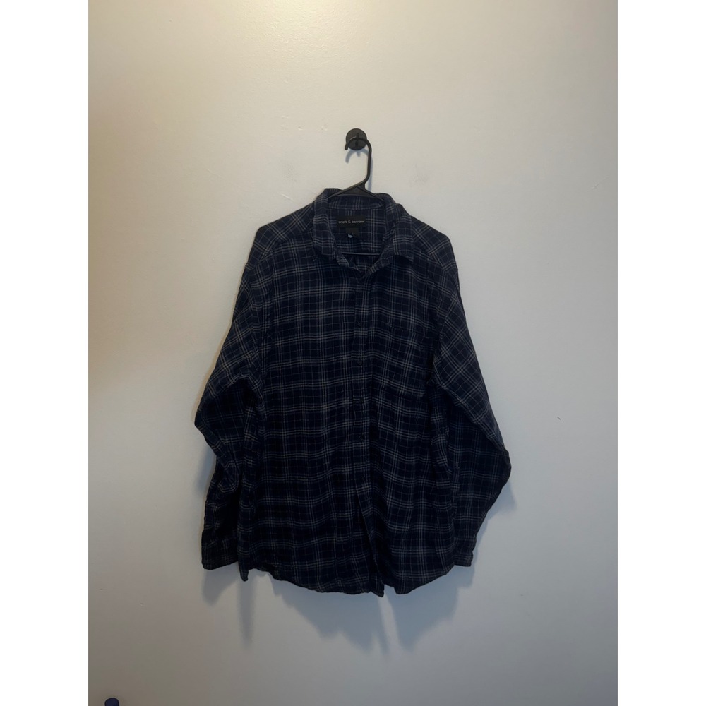 Croft & Barrow Mens XL Navy Blue Gray Plaid Long Sleeve Cotton Flannel Shirt